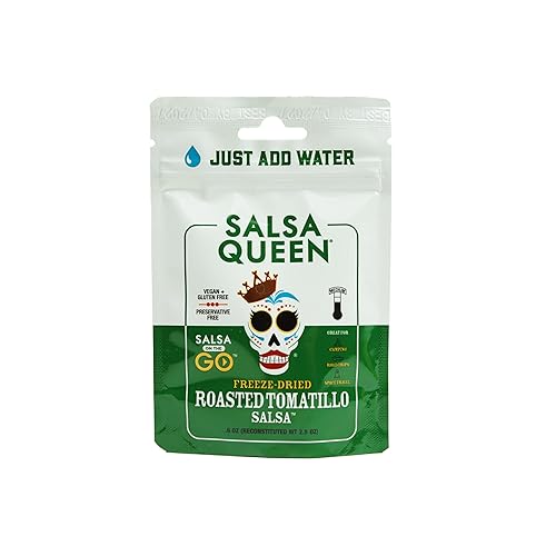 Salsa Queen Salsa gourmet de tomatillo asado liofilizado  Ingredientes frescos  Vida útil de más de 3 años  No necesita refrigeración  Vegana,