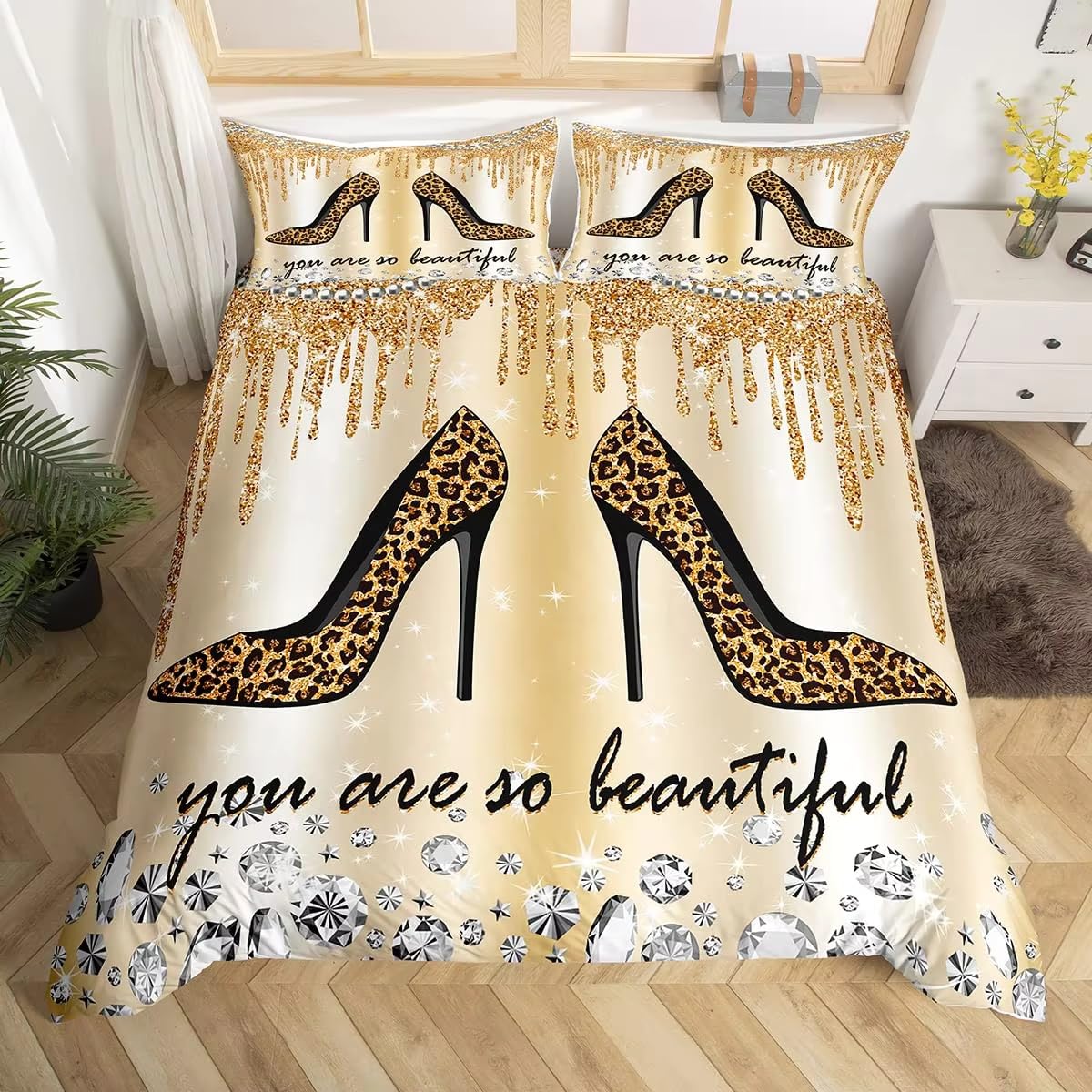 Housse de couette 200x200 talons hauts pour relooker une chambre d'ado