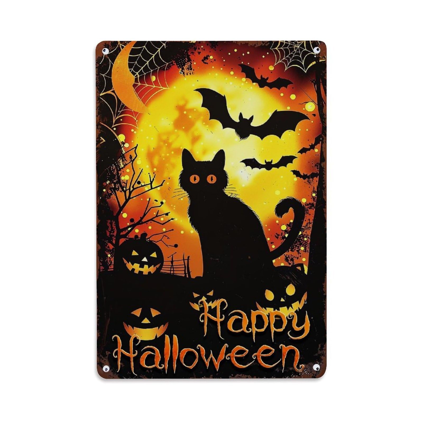 Jdyaojiesheng Vintage Black Cat Bats Moon Pumpkins Tin Sign Retro Metal Wall Decor Metal Poster, Home Bar Garage Farmhouse Cafe Wall Art Decoration 8X12inches