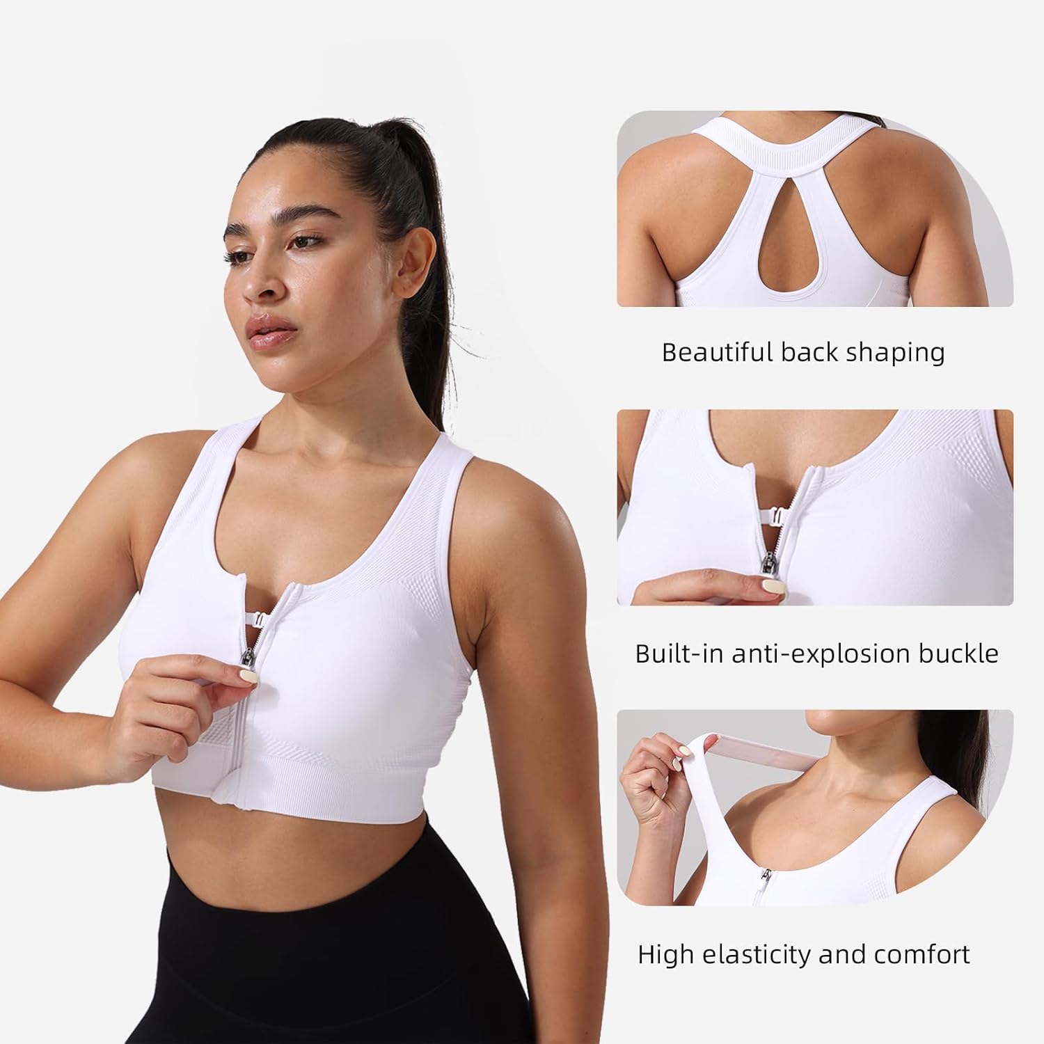 Zip Front Sports Bras for Women-Support Padded Bra Pack Fitness Workout Yoga Gym Running Crop Tank Top ﻿ - Image 4