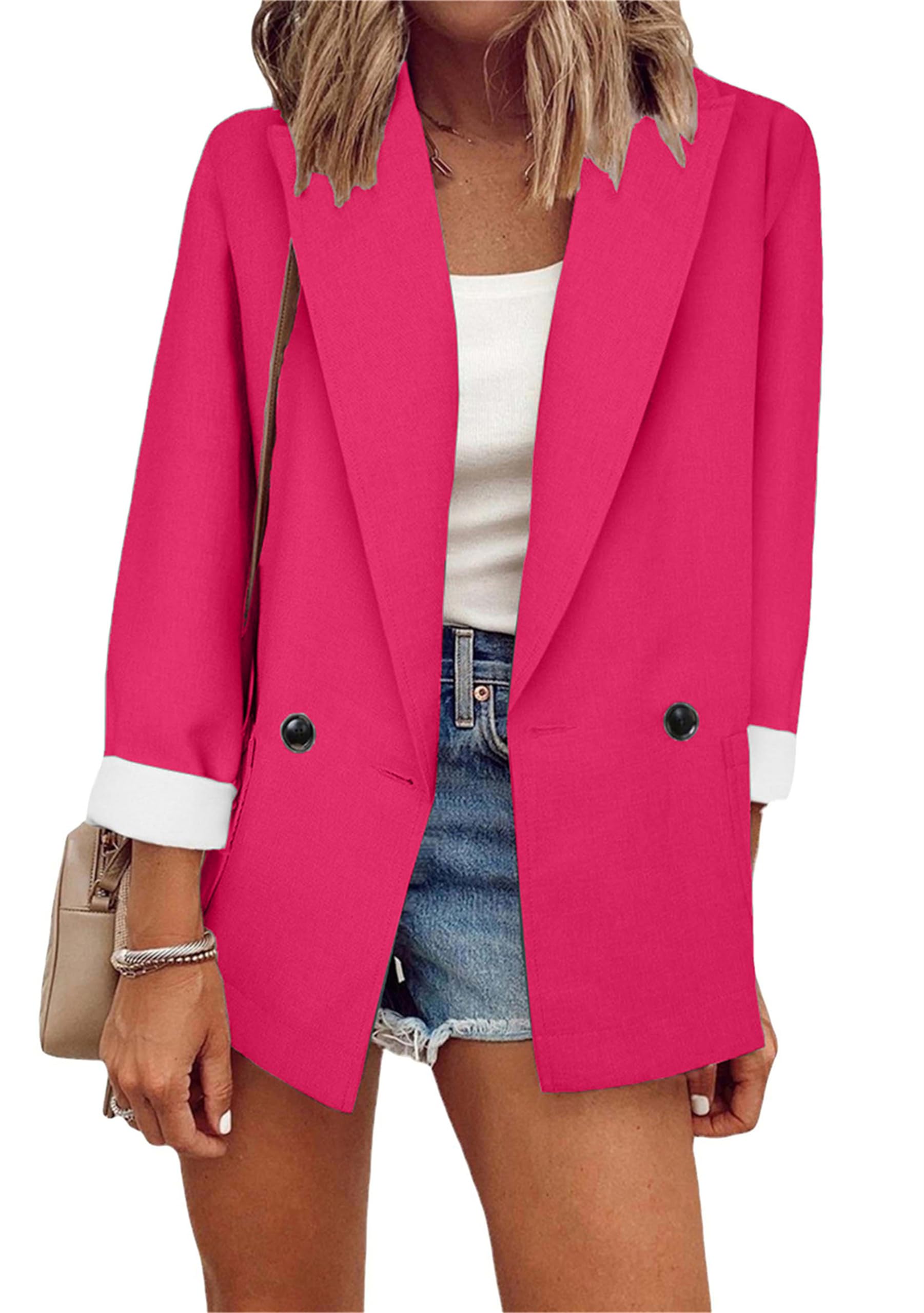 Moda De Las Mujeres De Color Sólido De Manga Larga Blazer Casual Doble Botón Blazer Solapa Oficina Trabajo Blazer