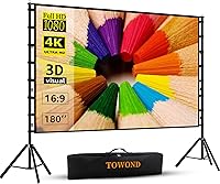 TOWOND 180 Inch Outdoor Projector Screen with Stand - 15FT 16:9 4K HD Portable Wrinkle-Free for Backyard Movies & Camping