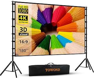 TOWOND 180 Inch Outdoor Projector Screen with Stand - 15FT 16:9 4K HD Portable Wrinkle-Free for Backyard Movies & Camping