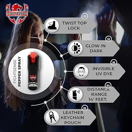 Miniatura 9 de FIGHTSENSE Pepper Spray & 2-in-1 Stun Gun with Flashlight, Self Defense Kit, 25 Bursts, 14 Ft. Range, Painful 1.60 C Charge, 120 Lumen LED Light,