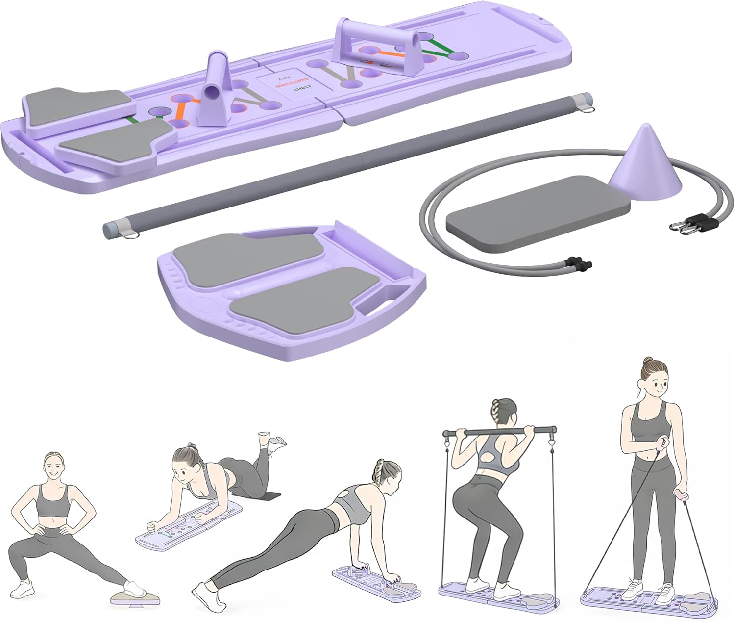 Pilates Reformer 7-in-1 Foldable Home Gym – Multi-Function Pilates Board for Full Body Workout, Core Strength, and Portable Pilates Training
