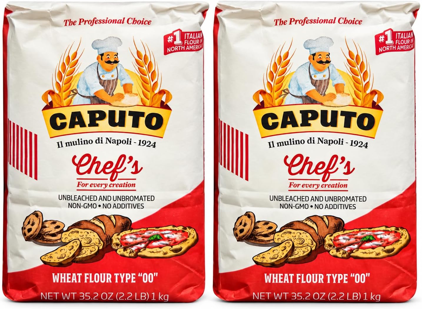 Antimo Caputo Chefs Flour 2.2 LB (Pack of 2) - Italian Double Zero 00 - Soft Wheat for Pizza Dough, Bread, & Pasta