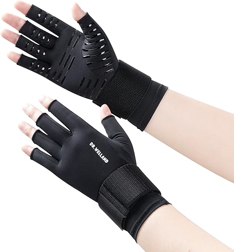 DrWelland - Guantes médicos para artritis con correa el mejor guante de dedo abierto soporte de muñeca de mano para artritis reumatoide túnel DrWelland - Guantes médicos para artritis con correa el mejor guante de dedo abierto soporte de muñeca de mano para artritis reumatoide túnel