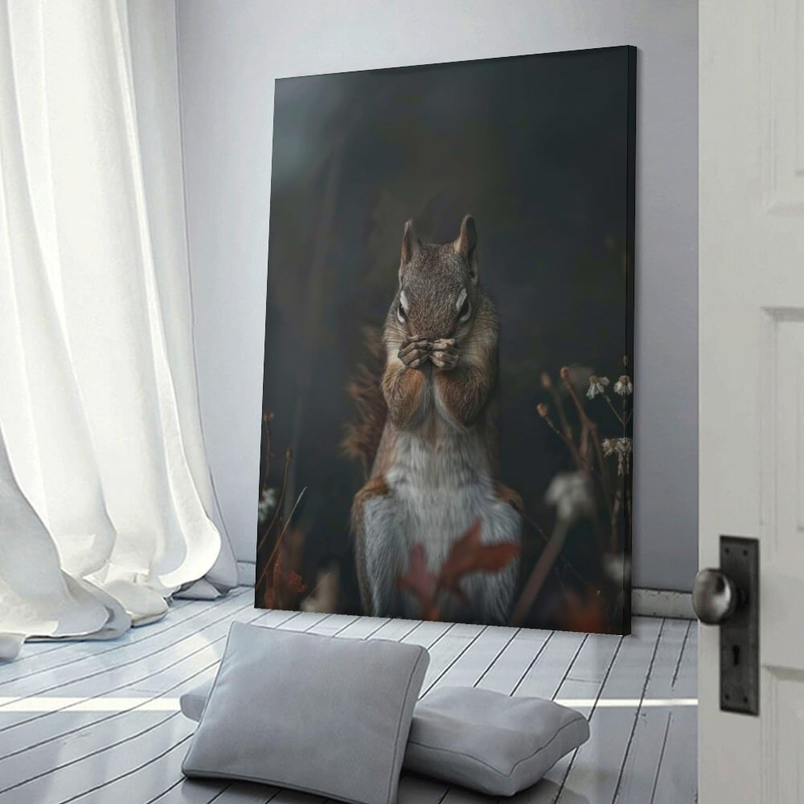 Junmoney Frame-Style-11 Squirrel Hiding In The Woods Hanging Wall Art, 20X30inch(50X75cm), For Bedroom Decor, Cosy Corners Or Studios, An Easy Wall Refresh For Bedrooms