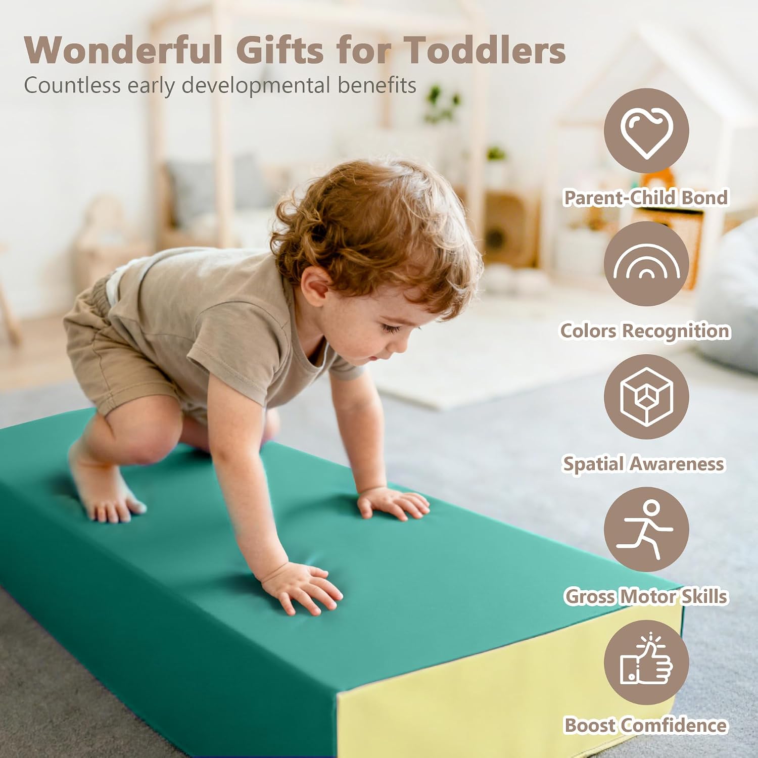 Kinder King Climb and Crawl Activity Play Set, 10-Piece Soft Foam Block for Climbing, Crawling and Sliding, Indoor Climber for Toddlers and Kids, Baby Infant Lightweight Climbing Toys
