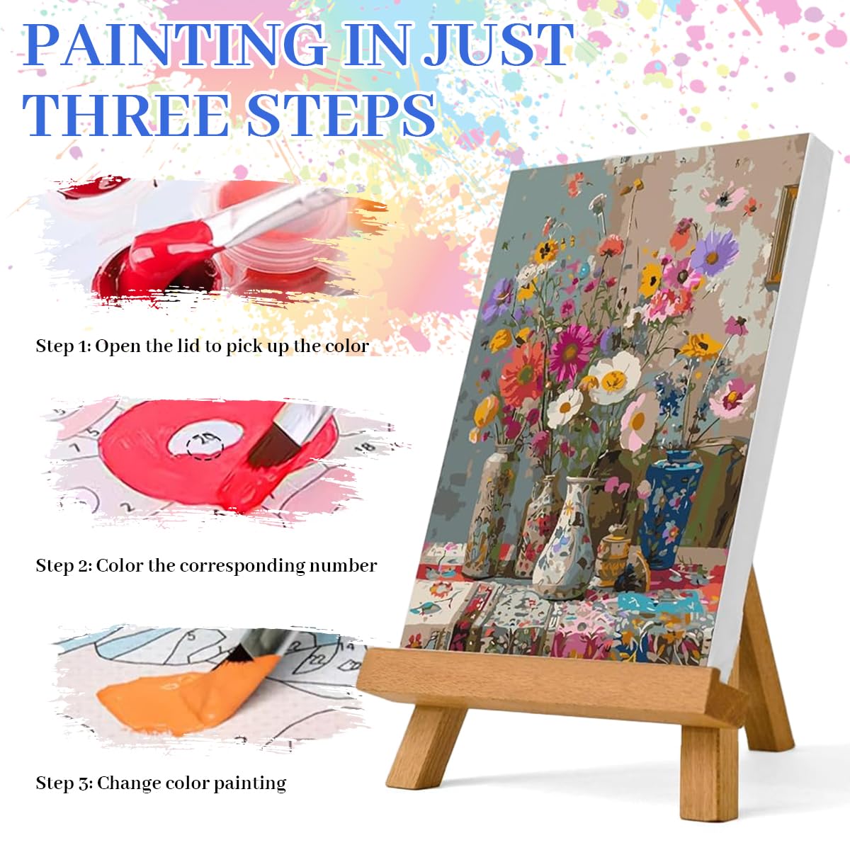 HASTHIP® DIY Paint by Numbers Kit for Adults & Kids, Retro Aesthetic Wildflower Bouquet Painting on Canvas, DIY Wall Art Acrylic Number Painting Kit with Brushes & Numbered Pigments, 40x50cm 1