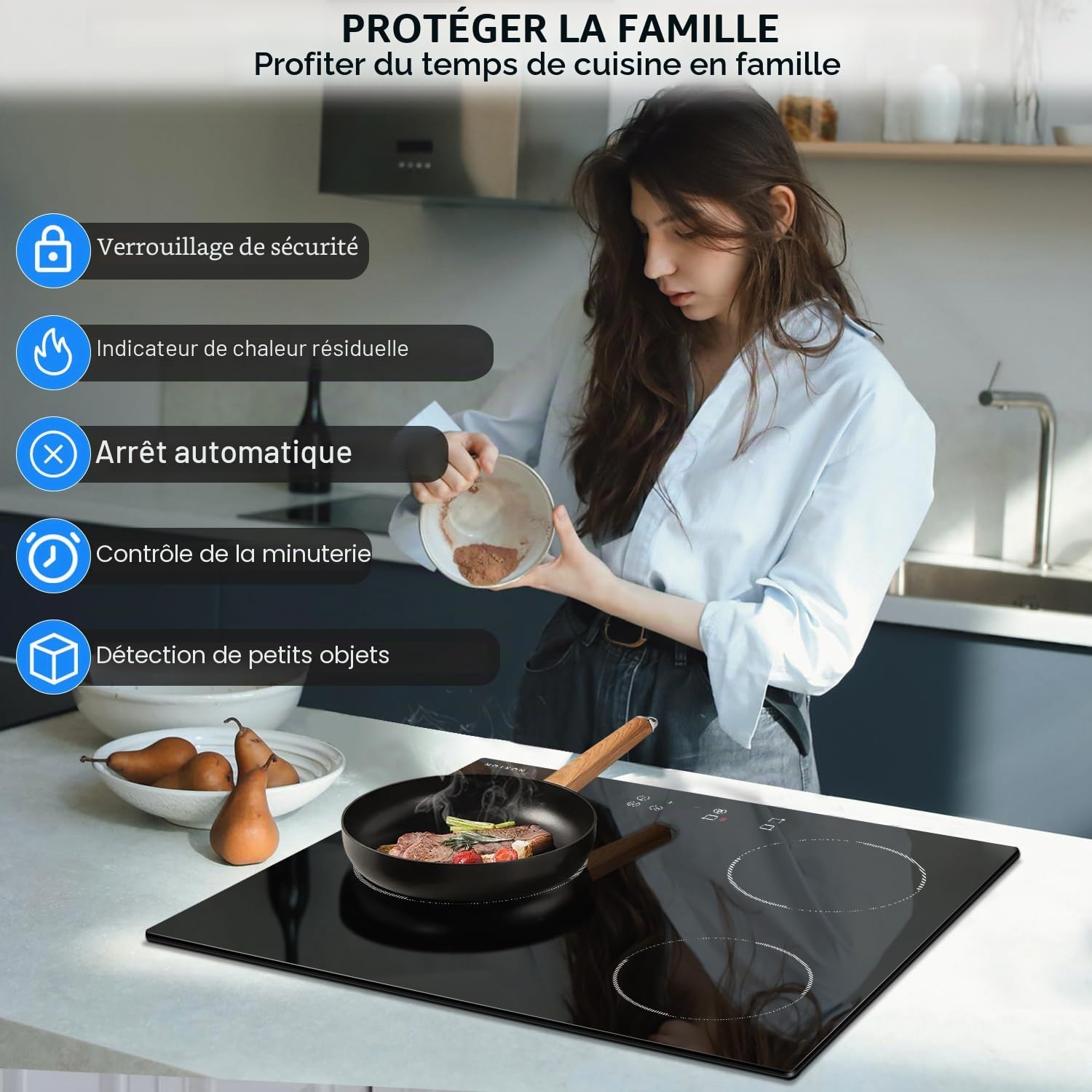 3-Ring Induction Hob with Socket, Built-In Electric Cooking Plate, 60CM Induction Cooktop, 6400W Induction Plate with 9 Power Levels, Child Safety, Timer | Booster, Child Safety, Timer, 9 Power Levels, Built-in, 60 cm, 3500 W