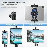 Vista 3 de KDD Adaptador de trípode para iPad y teléfono con cabeza esférica, soporte para iPad para trípode, soporte giratorio de 360 grados para tableta