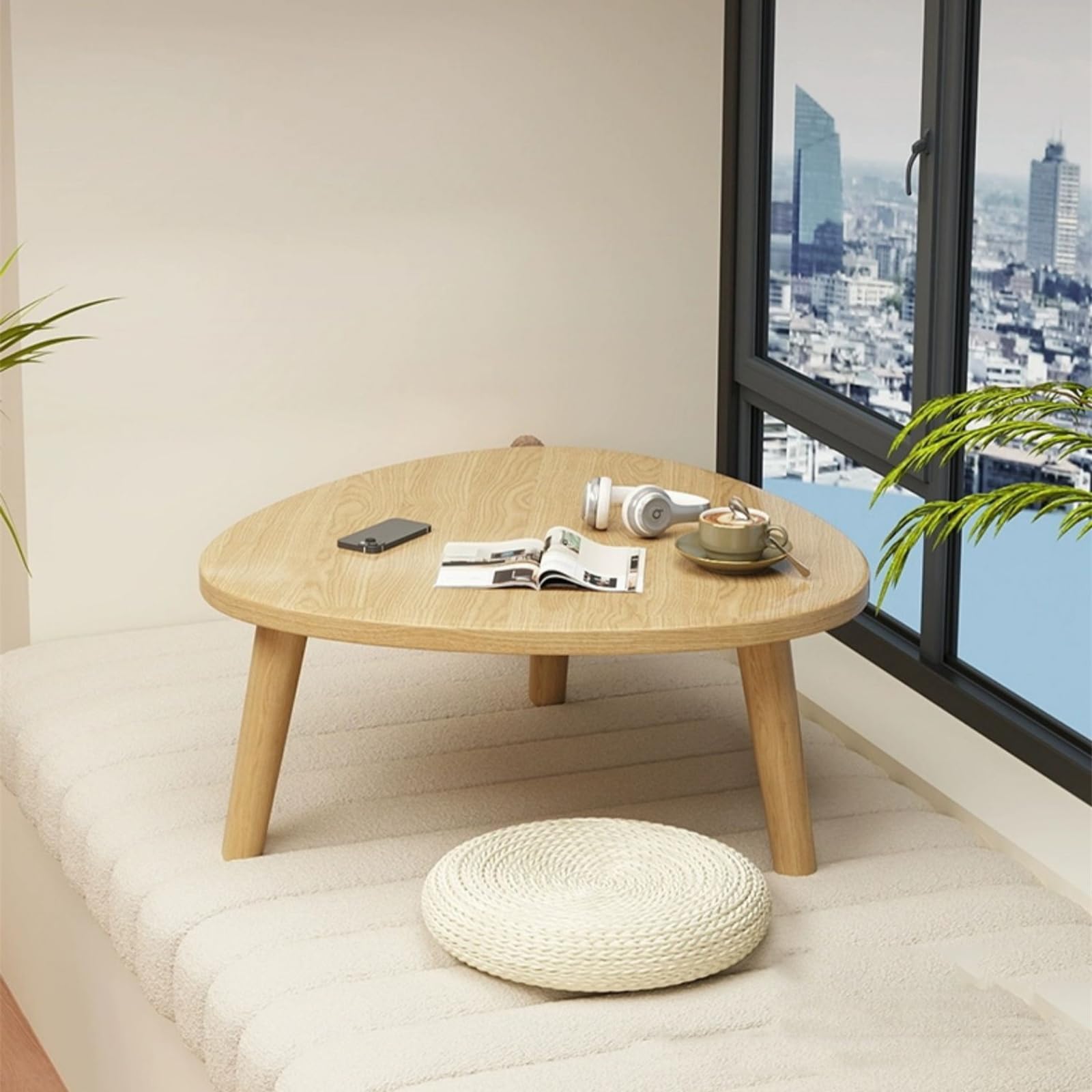 Amazon｜ローテーブル、ミニサイドテーブル、無垢材の脚付き三角