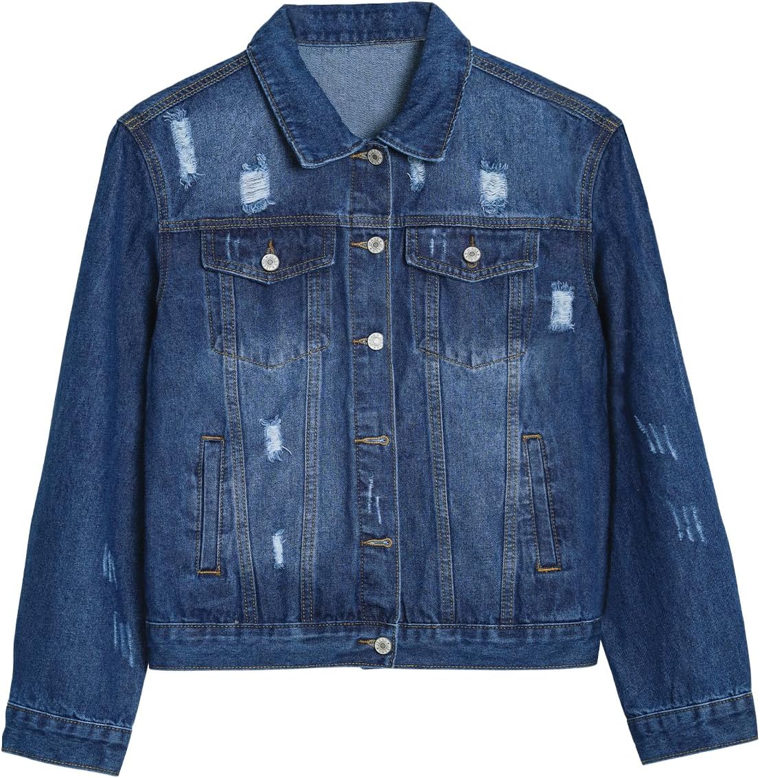 LifeShe Distressed Jean Jacket Women Basic Ripped Denim Jacket Fall Boyfriend Shacket 2026 Trendy