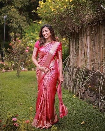 Indian Women Saree Silk with Zari Work Saree Blouse Piece Sari 14809