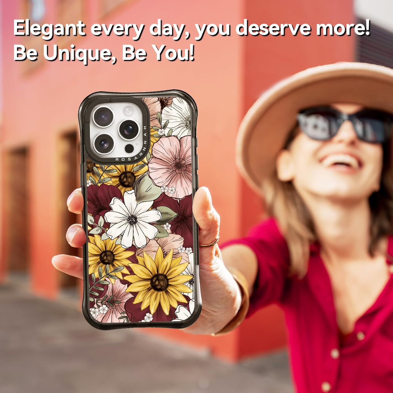 Rosarnnah for iPhone 14 Pro Max Case Cute - Compatible with Magsafe - Military-Grade 20 ft Drop Protection Shockproof Phone Case - Funny Sunflower Design (6.9") Black