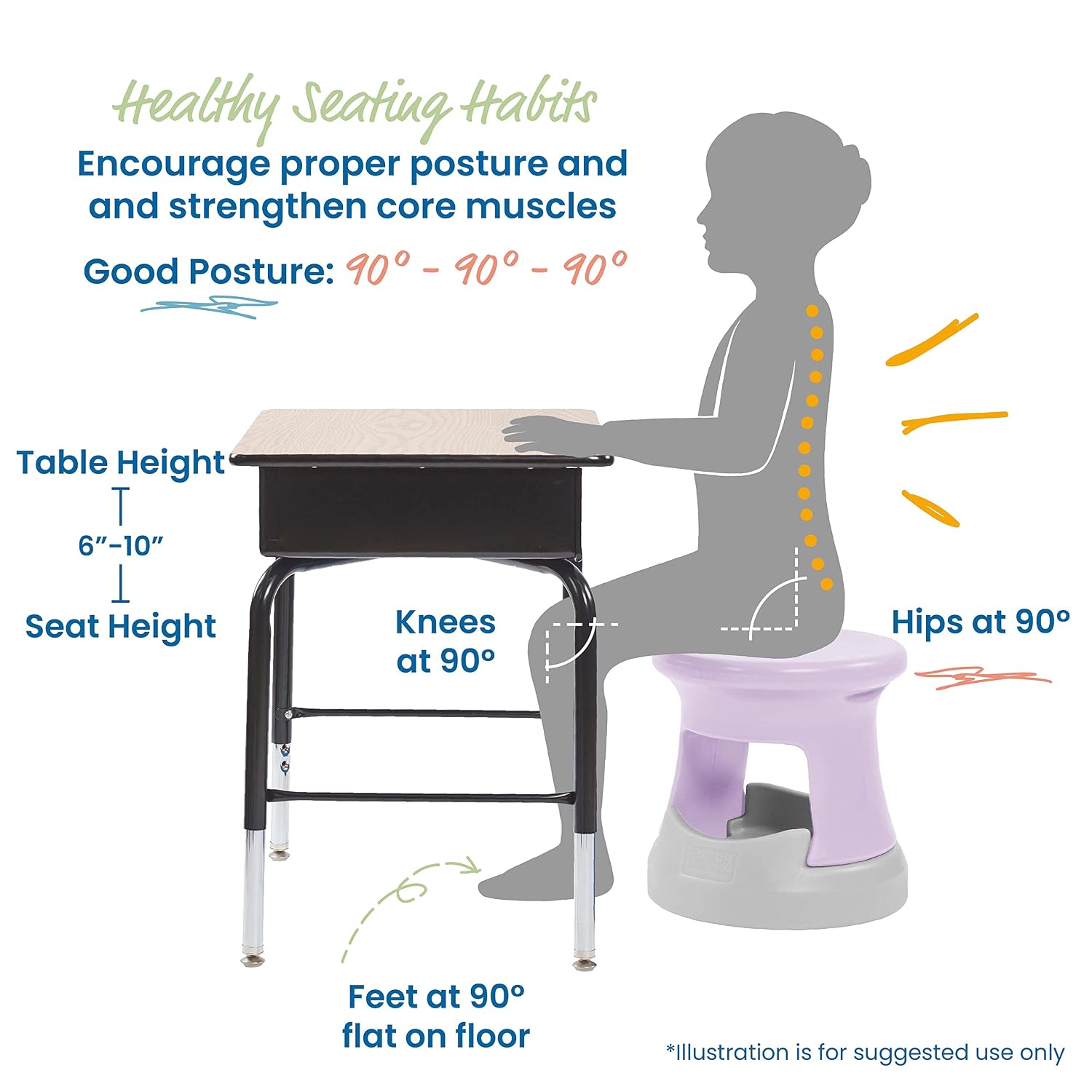 ECR4Kids Active Storage Wobble Stool, 15in Seat Height, Childrens Furniture, Light Purple/Light Grey