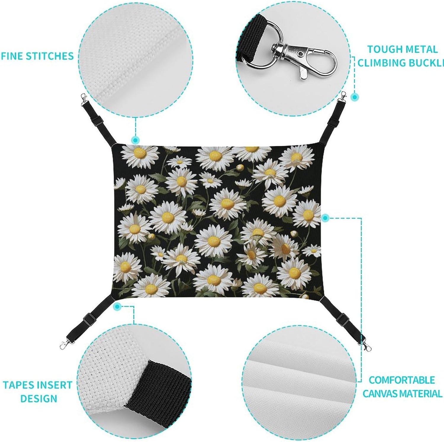 review Hanging Pet Hammock, Daisy Printed Soft Breathable Pet Hammock with Adjustable Straps and Metal Hooks for Cats Small Dogs Rabbits Sugar Gliders