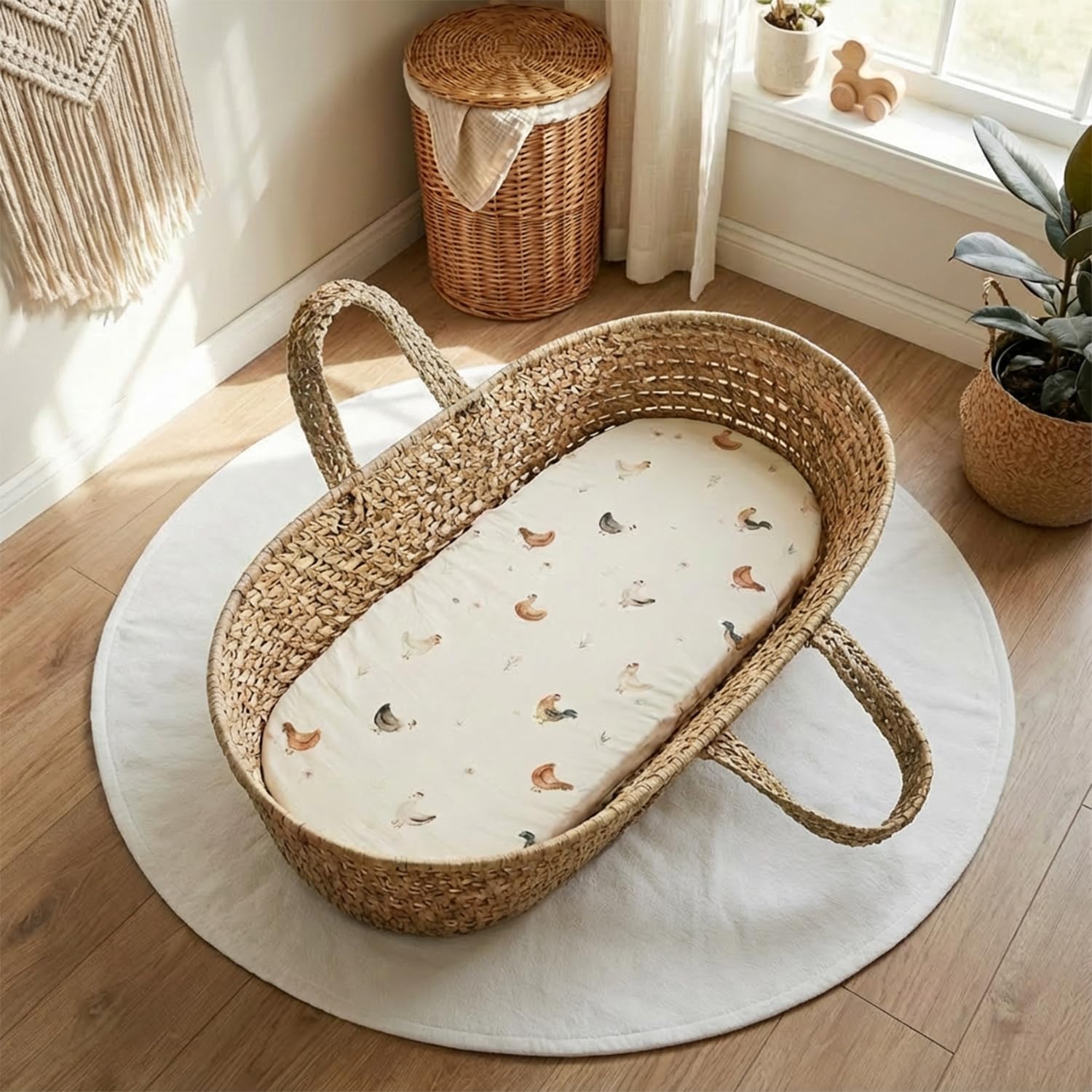 SEVIRA KIDS | Lot de 3 draps Housses couffin Panier moïse Coton Gallina - 70 x 30 cm - Made in France
