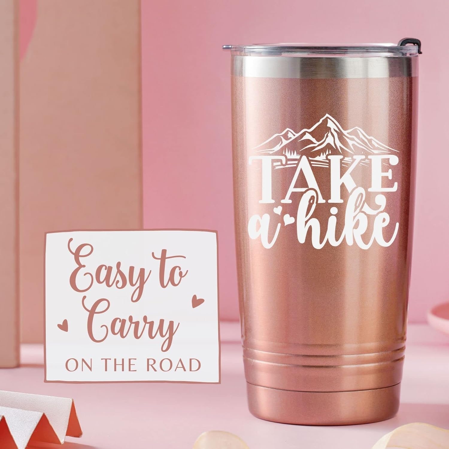 Onebttl Hiking Gifts for Hikers, Women for Christmas, Birthday, 20oz Stainless Steel Mug with Straw & Lid - Take a Hike - Image 4