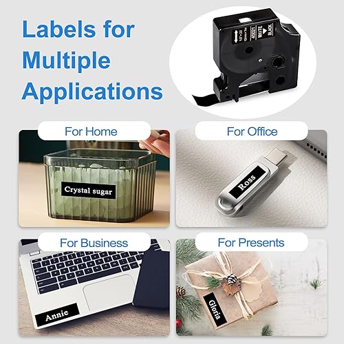 Miniatura 5 de Paquete de 2 cintas de etiquetas D1 45021 compatibles con etiquetas Dymo D1, blanco sobre negro, 0.472 in 12 pulgada x 23 pies, repuestos para