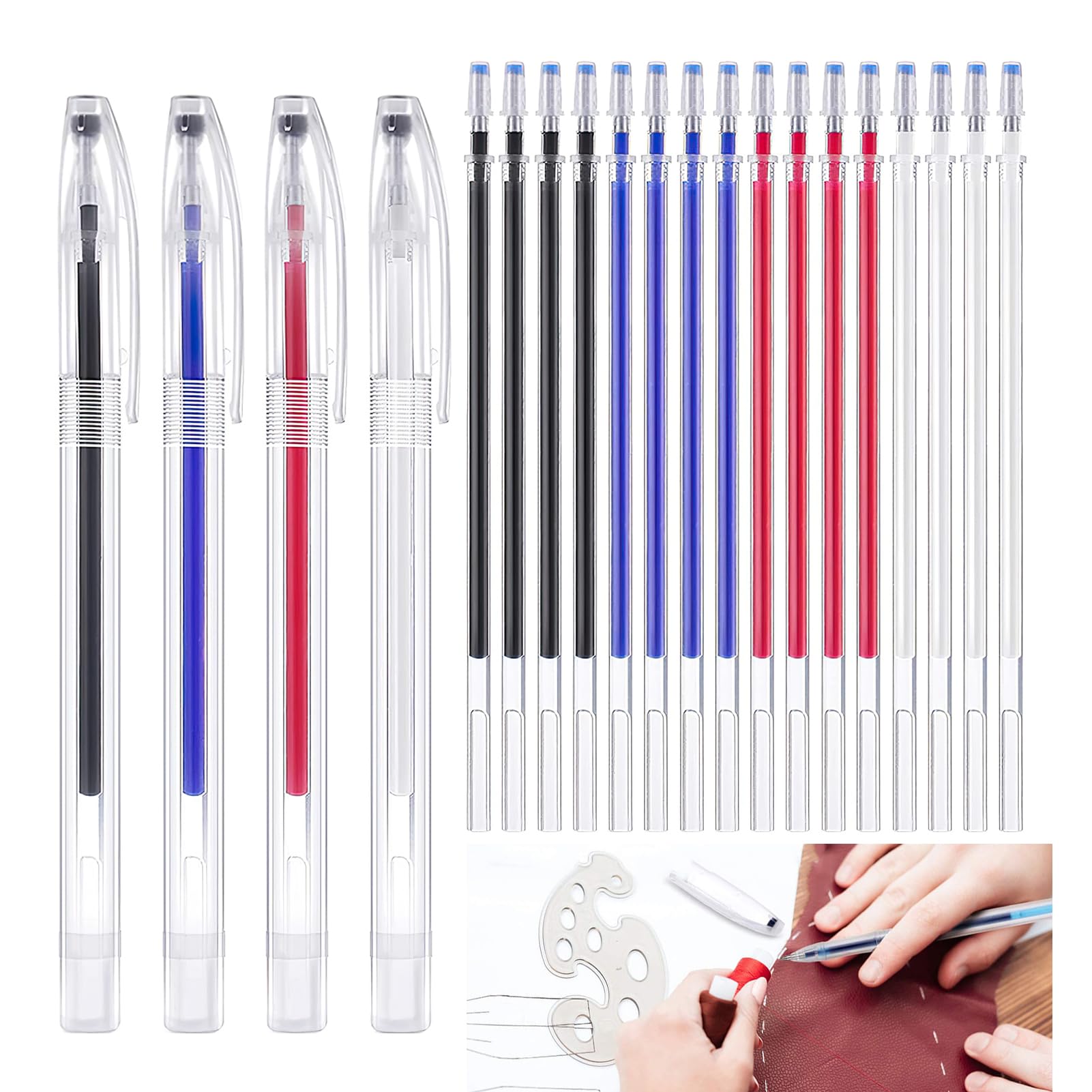 Rotuladores Borrables 4 Colores Marcadores Solubles en Agua Rotulador de Tela Recarga de Reemplazo BolíGrafo Borrable de Calor con 20 Recambios para Cuero Costura Ropa Zapato Sastrería Confección