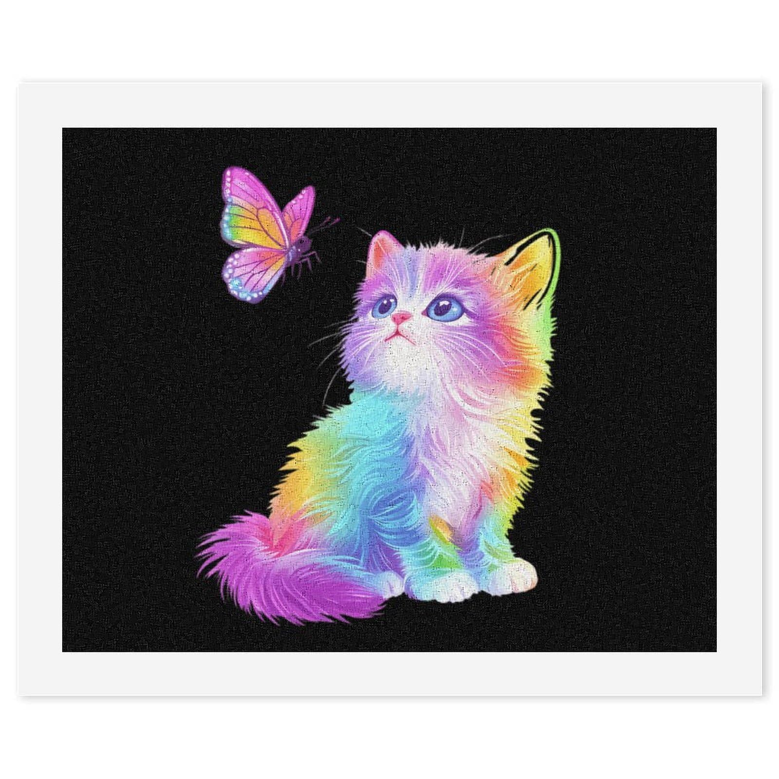 Malen nach Zahlen, Motiv: Katze mit Schmetterling, lustiges Malen-nach-Zahlen-Set für Erwachsene, Baumwolle, digitales Ölgemälde, Heimdekoration, Geschenk, 60 x 75 cm