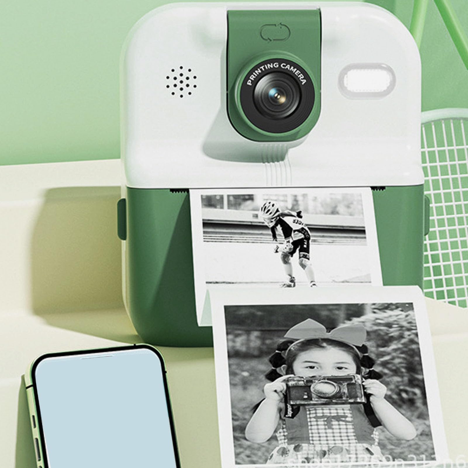Fotocamera a Stampa Istantanea, Fotocamere Digitali per Foto a Stampa Istantanea HD da 48 MP, Fotocamera Istantanea per Selfie con Schermo IPS da 2,4 Pollici con Obiettivo (verde