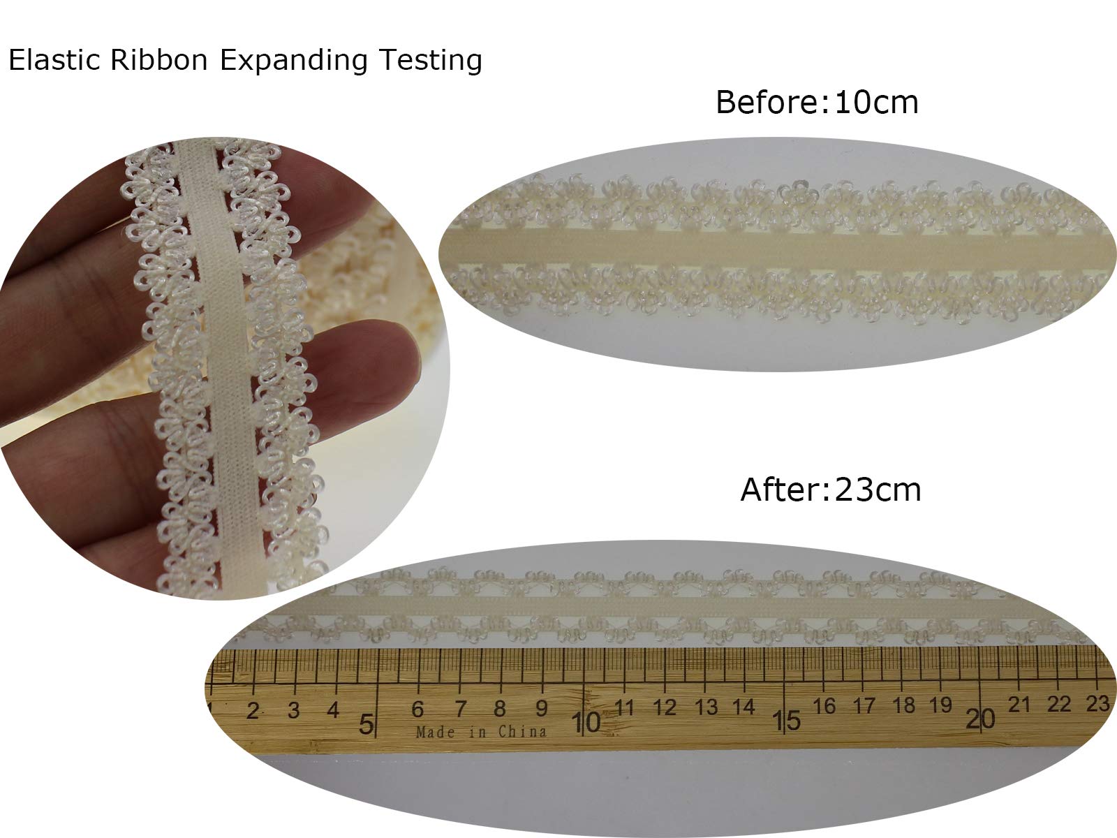 Un rollo de 16 yardas 3/4 '' borde de picot elástico, bordes con volantes y correas elásticas, encaje para diademas (beige)