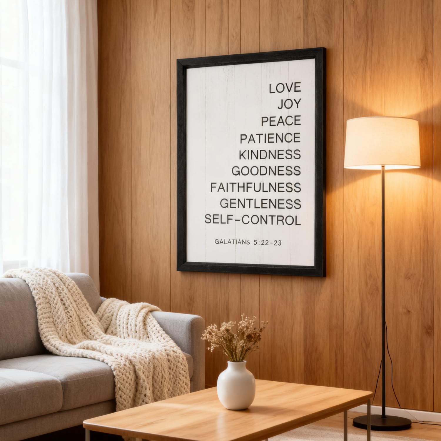 The Fruit of the Spirit Rustic Bible Verse Framed Wall Art, 16''×11'' Religious Christian Saying Sign, Vintage Positive Horizontal Holy Inspirational Catholic Scripture Gift Decor for God Jesus Christ Prayer