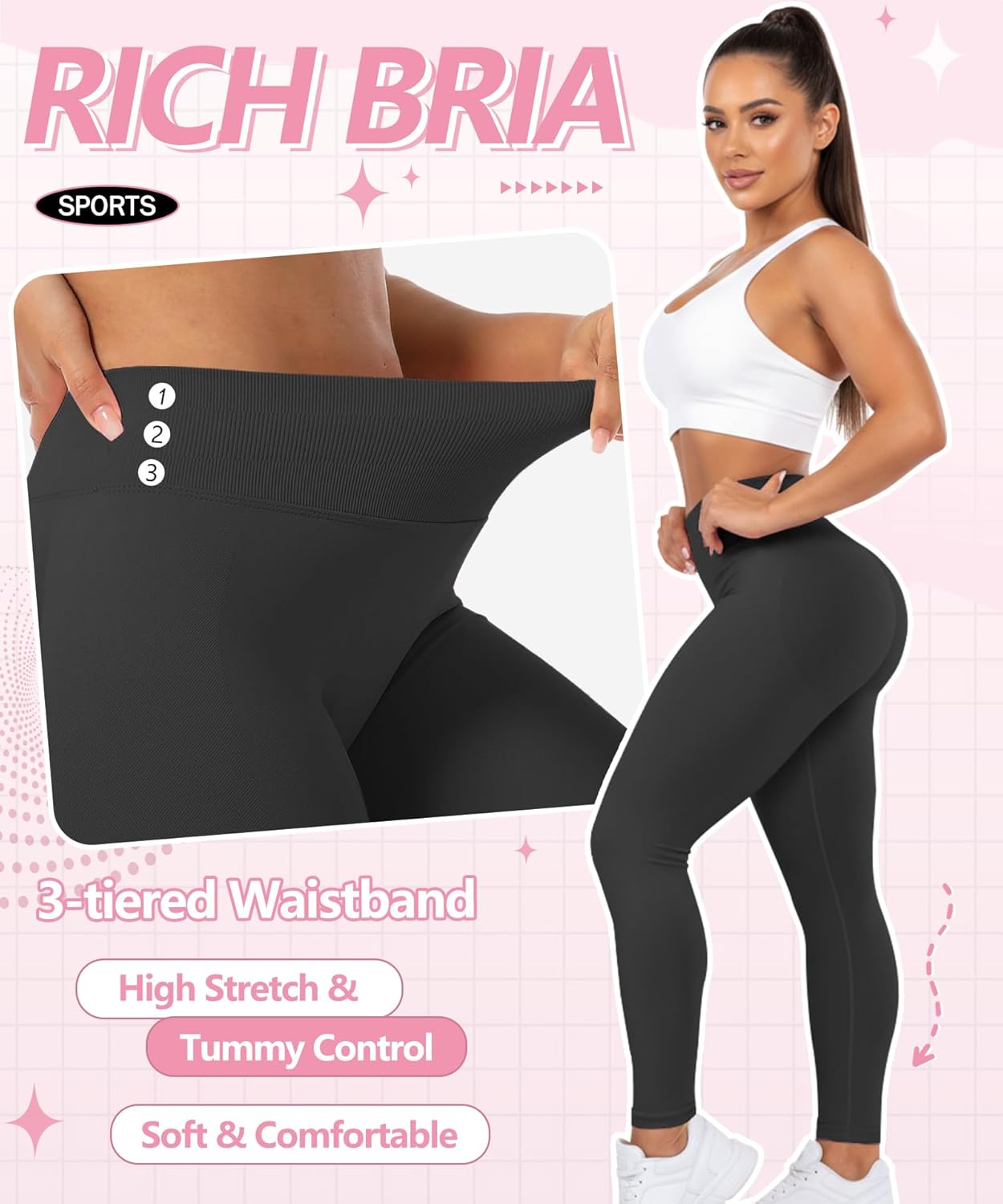 RICH BRIA Scrunch Butt Lifting Leggings for Women Seamless Workout Leggings Mid Low Waist Impact Gym Yoga Pants Tummy Control - Image 4