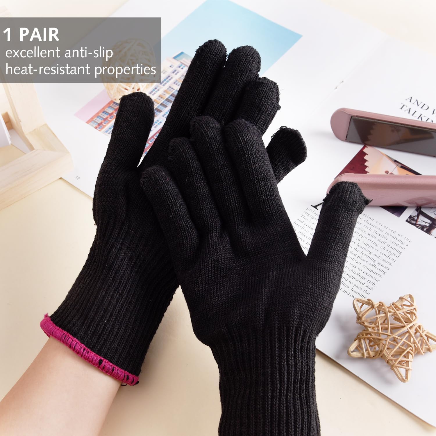 Luxiremi Lot de 2 gants professionnels résistants à la chaleur pour coiffer les cheveux, bloquer la chaleur pour le curling, le curling mur et le fer plat adapté à la main droite et gauche