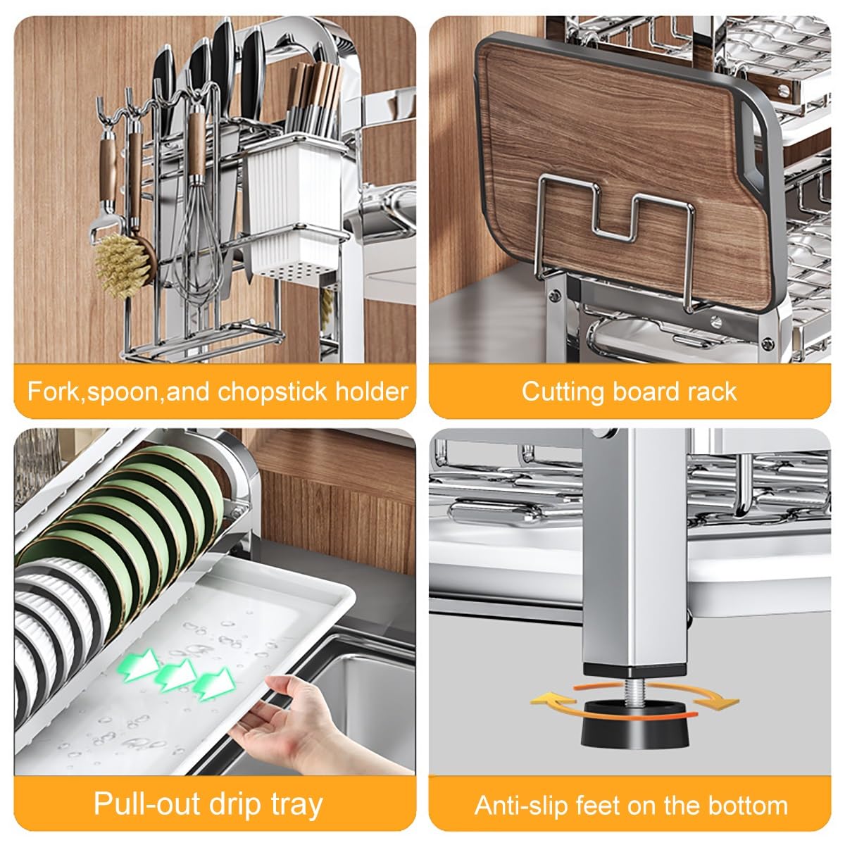 Multifonctionnel Égouttoir À Vaisselle, Étagères Rangement Cuisine Avec Planche Égouttoir Et Porte-Ustensiles, Grande Capacité Organisation Maison(A,33cm)