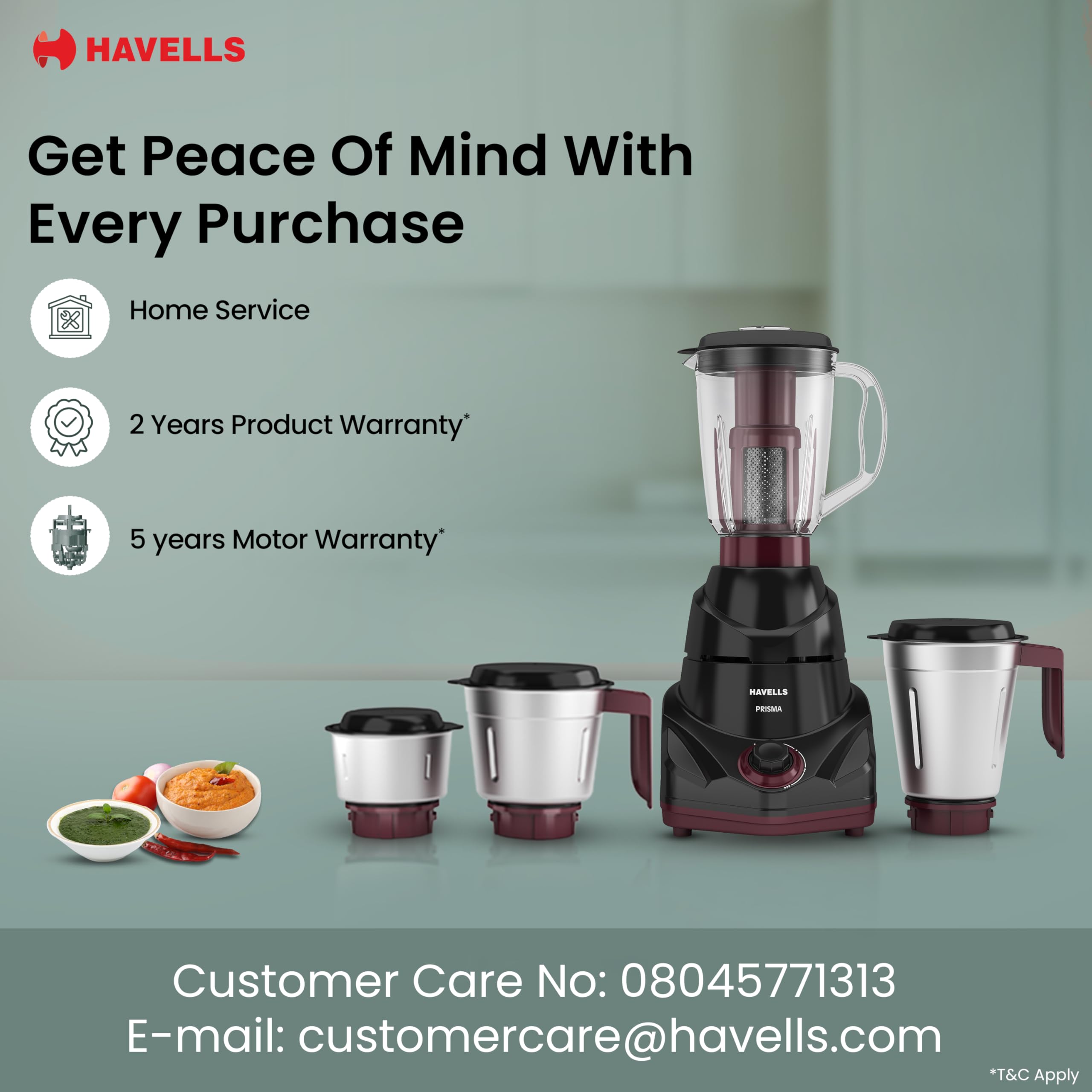 Havells Prisma Mixer Grinder - 750W, 4 Jars -8 Havells Prisma Mixer Grinder - 750W, 4 Jars -8