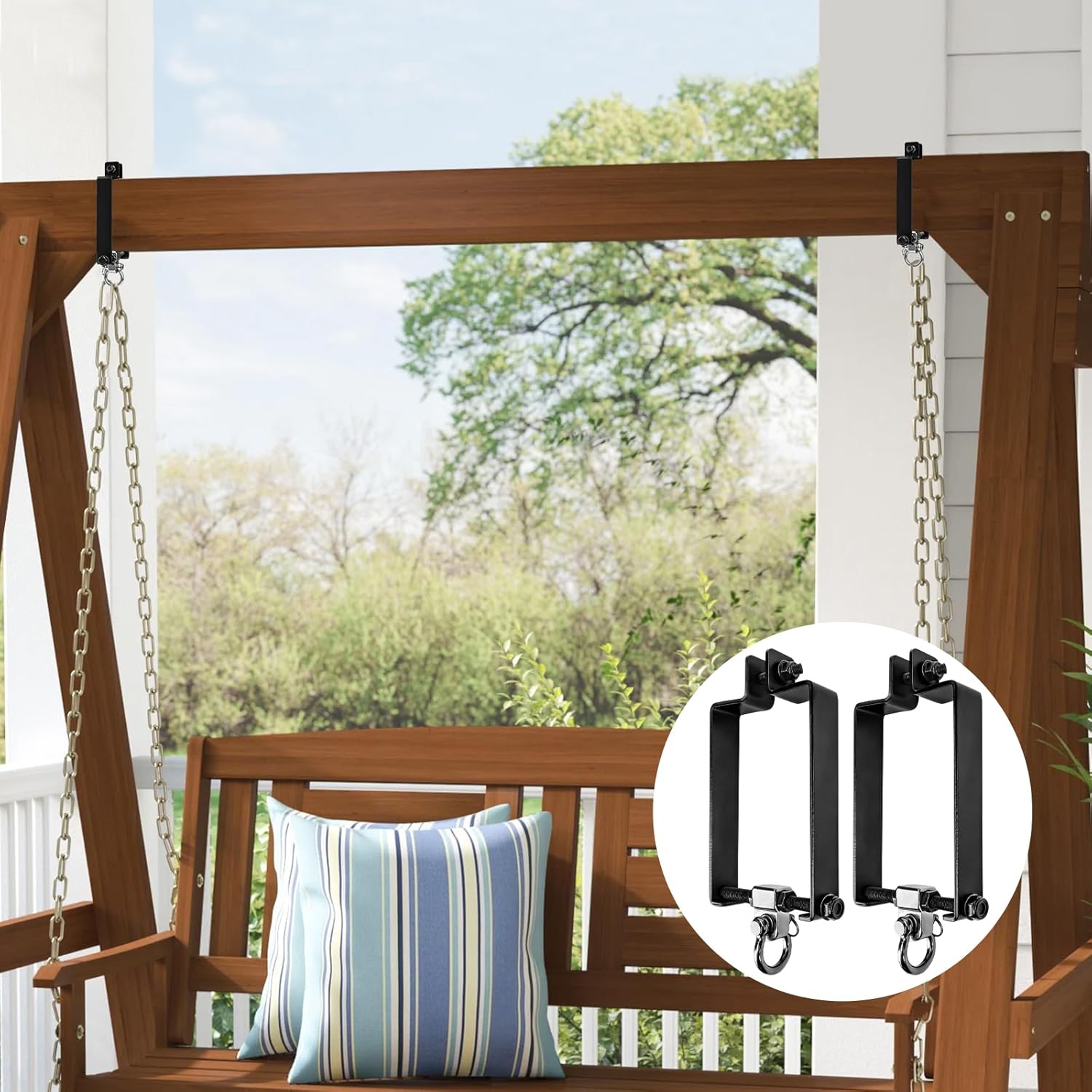 2 Heavy Duty Swing Hangers with Sets Snap Hooks, Swing Set Accessories for Wooden Sets Hardware Swing Set Attachments Porch Playground Indoor Outdoor