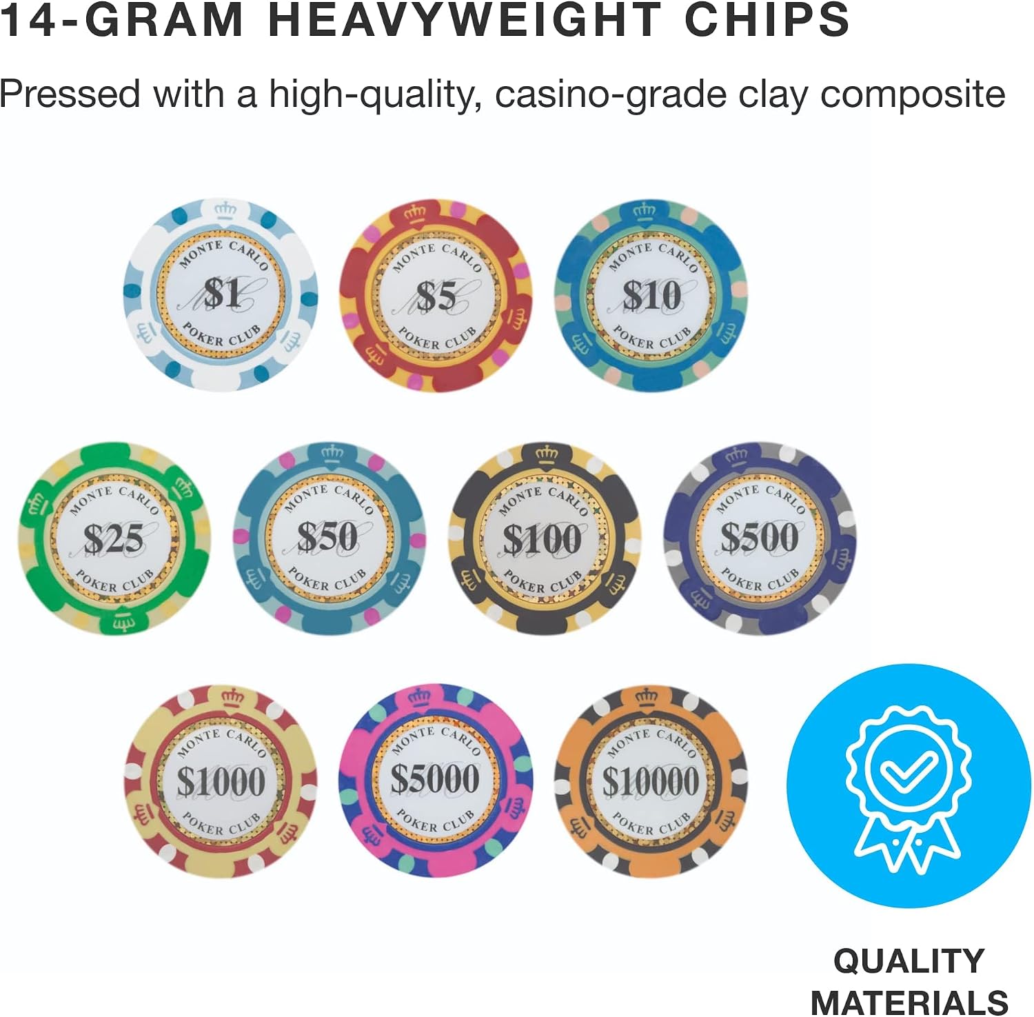 Brybelly Monte Carlo Premium Poker Chip Heavyweight 14-gram Clay Composite – Pack of 50 ($50 Teal) image 2