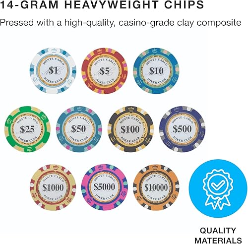 Miniatura 9 de Brybelly Monte Carlo Premium - Fichas de póquer (paquete de 50) compuesto de arcilla pesada de 0.49 oz
