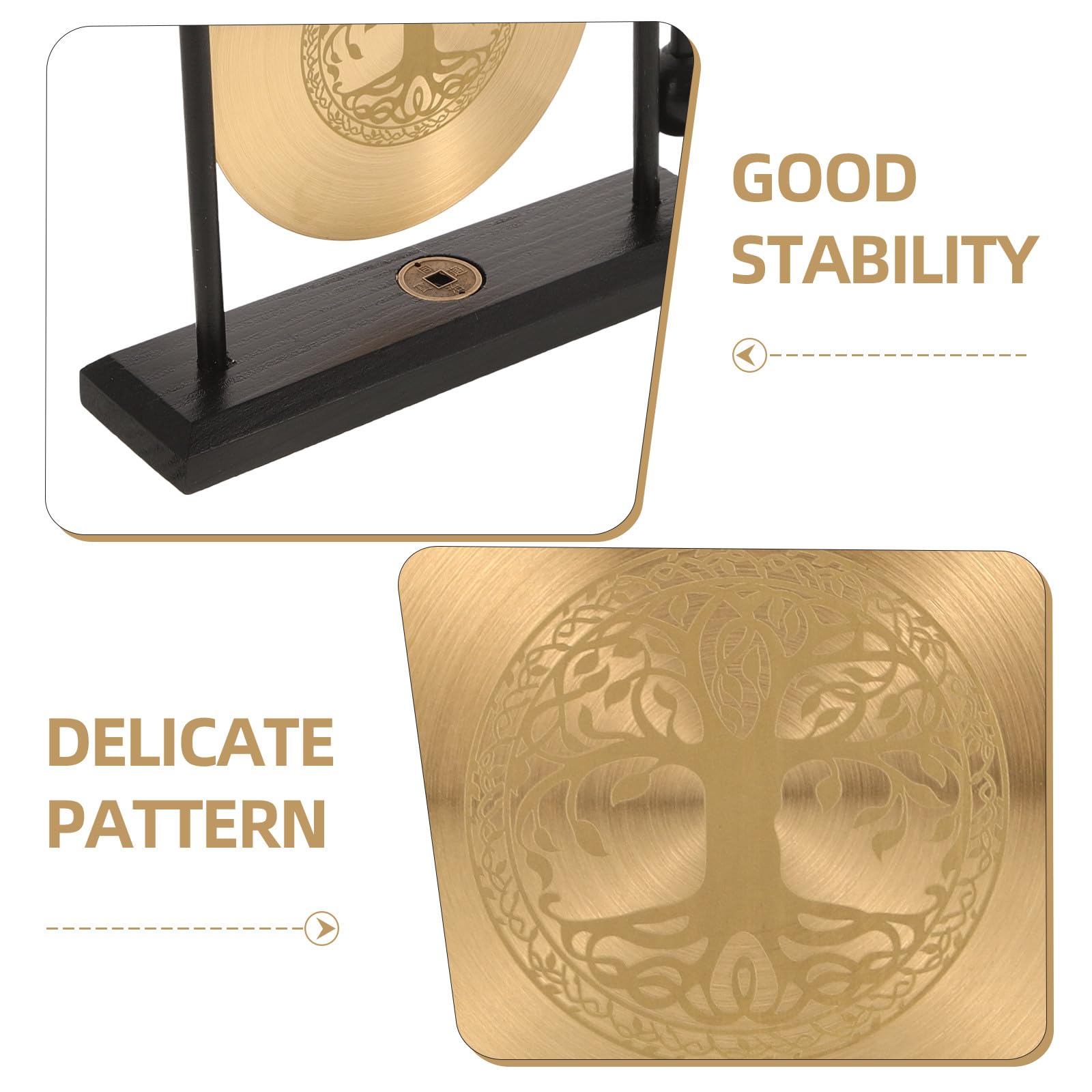 BESPORTBLE Gong de Bureau Décoration Intérieure Délicate en Cuivre et Bois Ornement Stable et Créatif avec Motif Arbre de Vie pour Bureau pour Table
