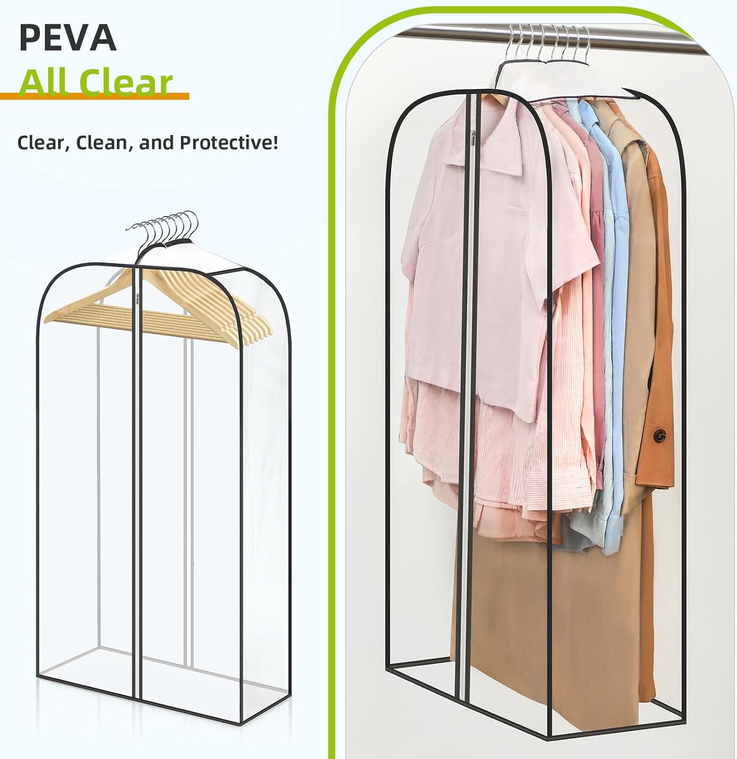 LANDNEOO 6 Pack Clear Garment Bags for Hanging Clothes with Zippers on Double Sides - 10'' Clothes Storage for Coat, Dress, and Fur in Closet - 40'' Long Suit Bags - Image 4