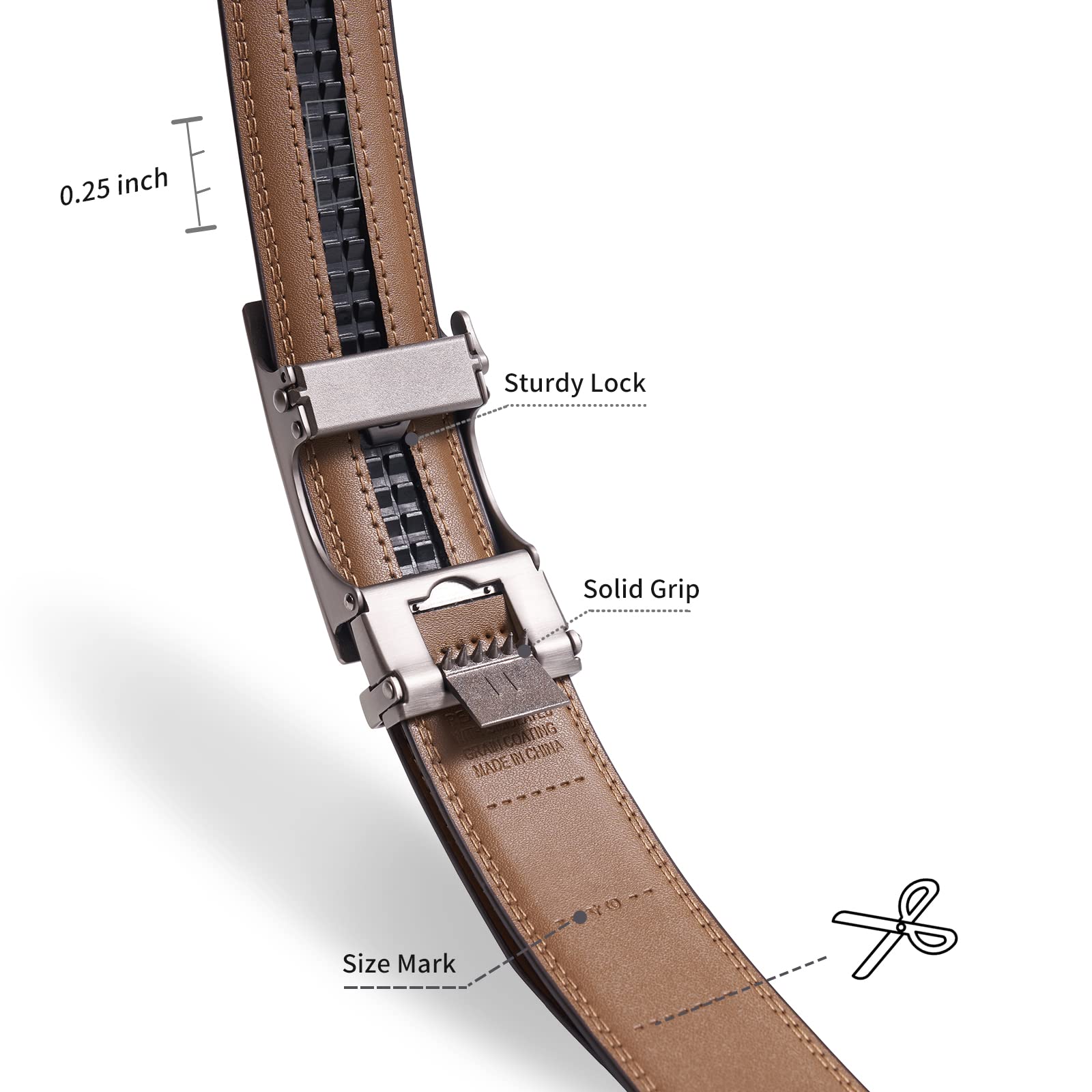 TANGCHAO Cintura Uomo, Cintura a Cricchetto da Uomo in Pelle con Fibbia Scorrevole Automatica 35mm, Trim Regolabile per Adattars