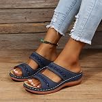 Comfortable Slides Sandals for Women Vintage Arch Support Sandals Breathable Summer Orthotic Platform Wedge Sandal Slip on All Day Walking Casual Slippers