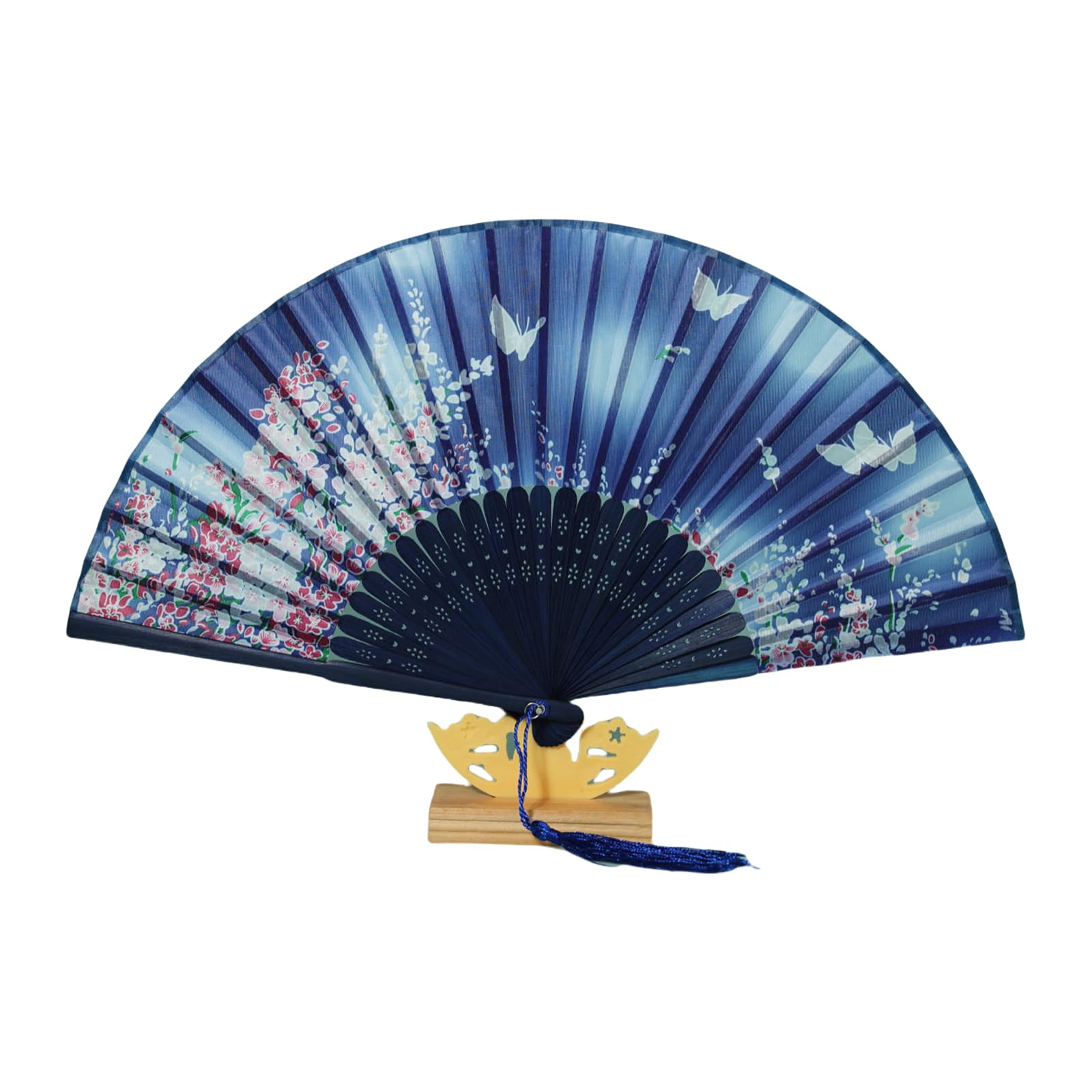GTYLF Luxurious Silk Folding Fan with Embroidery & Frame Elegant Wedding Dance Props with Tassels for Special Silk Hand Fan Frame Folding