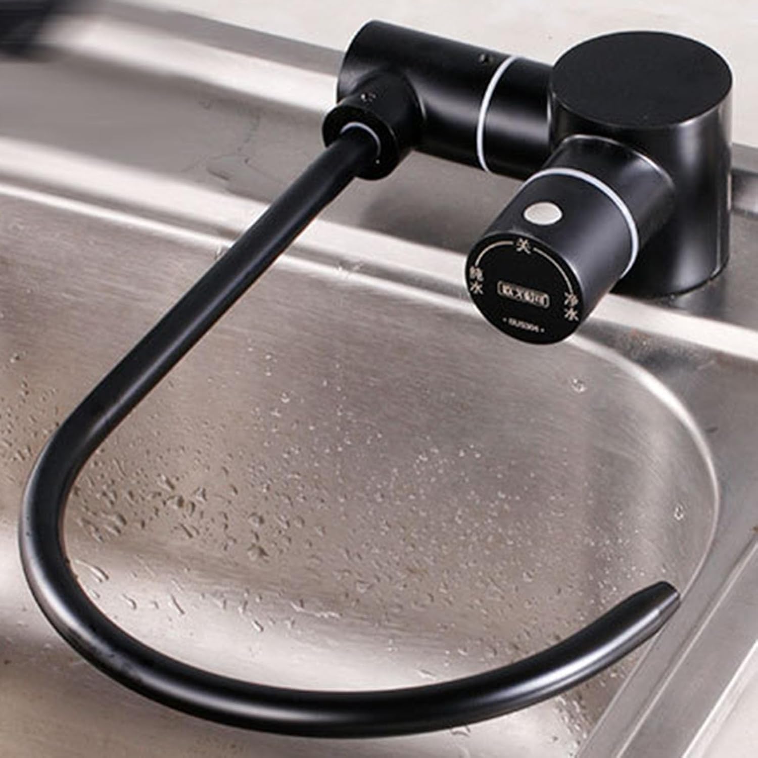 Faltbarer Doppelfilter Wasserhahn, 360° Drehbarer Trinkwasserhahn, Kaltwasser Schwanenhals Wasserhahn für Küchenspüle, Gebürsteter Gold Edelstahl
