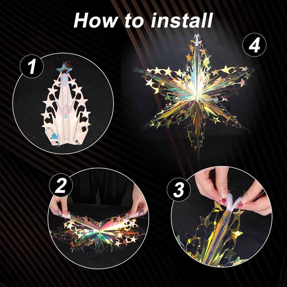 GORGECRAFT 3pz Fiocco di Neve Iridescente Ornamento Da Appendere Stella Fiore Palla Olografica Lamina Trasparente Decorazione Da Soffitto Plastica Arcobaleno Brillante Decorazione Pieghevole per Addio