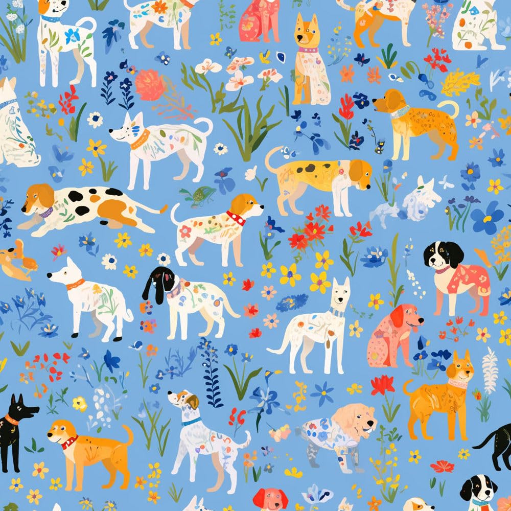 Jiaoqss E Removabl Wallpaper Cartoon Cut Dog Stick On Wallpaper Animals Dog Floral Wallpaper Contact Paper Furnitur Sticker For Living Room Bedroom