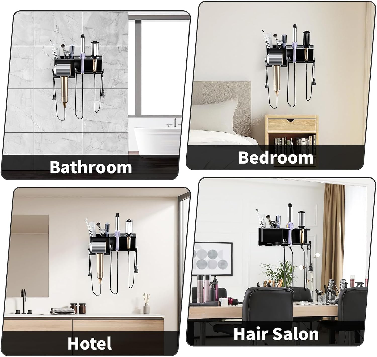 Duty Carbon Steel Hair Dryer Holder with Storage Shelf for Salon and Bathroom Wall Mount Non Drilling Installation 3 Colors Available Non Drill Hair Tool Organizer