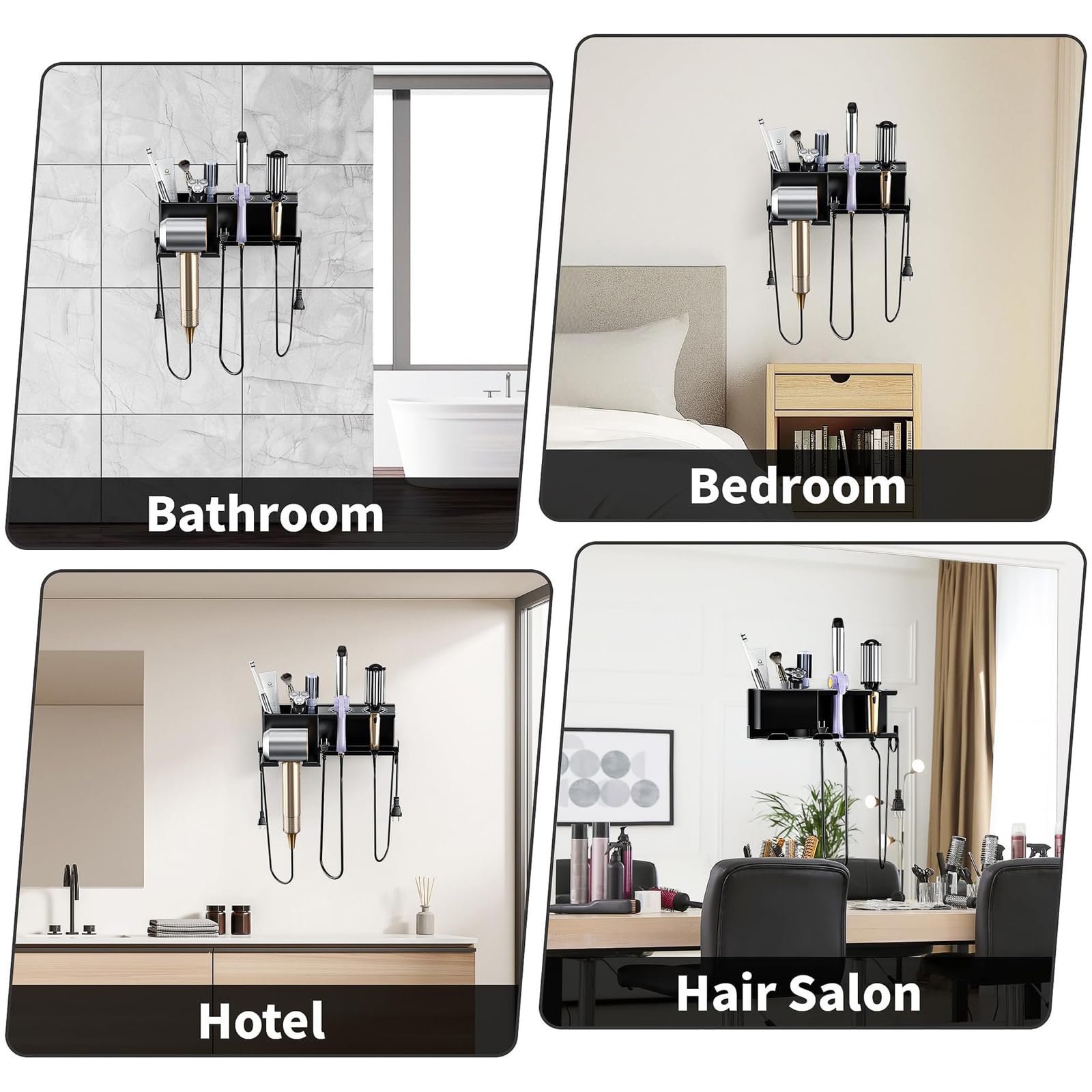 Materiales de Acero Carbono Colgador y Estante de Doble función Acabado Inoxidable para Styli Portaherramientas para Cabello Profesional Estante Multifuncional para secador de