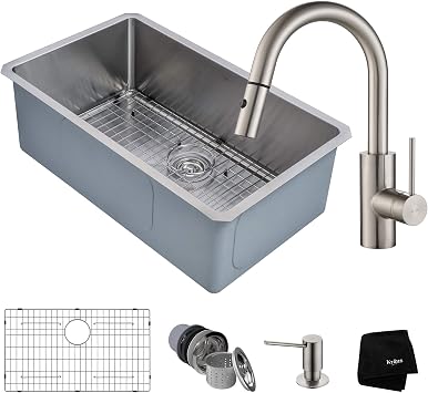 Kraus KHU100-30-2620-41SS كومبو المطبخ ، الفولاذ المقاوم للصدأ