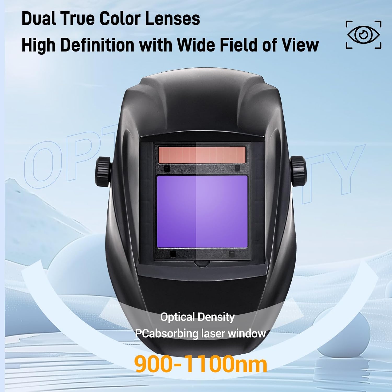 Laser Safety Helmet Welding Helmet 4.13”X3.35” Welding Hood Auto Darkening Protective Mask True Color 4 Sensors Dual Power Supply Wide Shade 4/5-8/9-13 for Laser Welding Cleaning