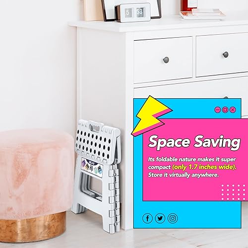 Miniatura 156 de Delxo Taburete plegable de 9 pulgadas, taburetes negros plegables para niños, taburete plegable portátil con asa, taburete plegable para cocina